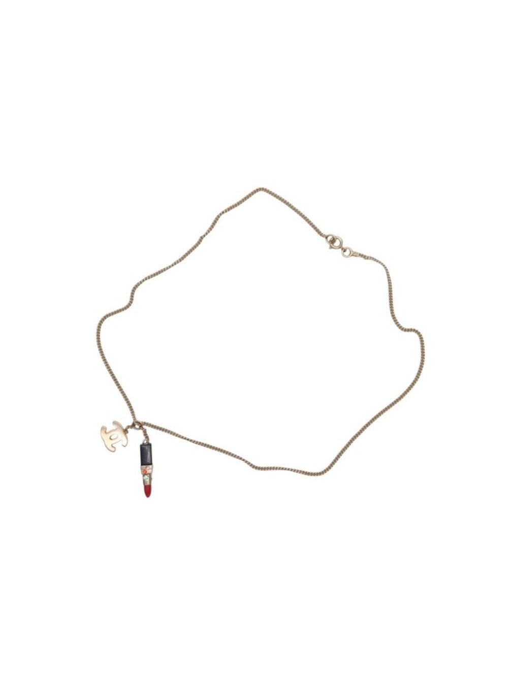 Chanel Lip Necklace 04 Metal Rhinestone Black Red Gold